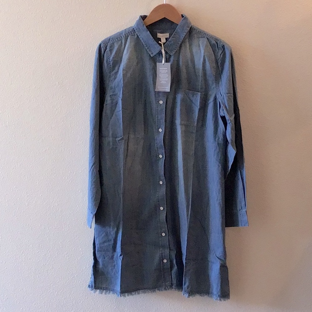 Garnet Hill Long Sleeve Denim Shirt Dress size 14